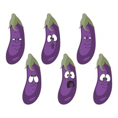 Emotion cartoon eggplant vegetables set 010