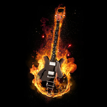 E Gitarre unter Feuer