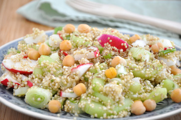 Quinoa Salat mit Kichererbsen, Radieschen und Gurke