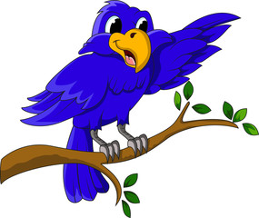 cute blue bird cartoon character sitting on a branch