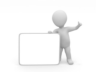 3d man and a big blank placard