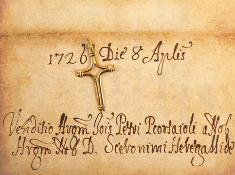 crucifix on parchment