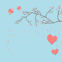 Liebesgruß mit Schmetterlingen und Kirschzweig