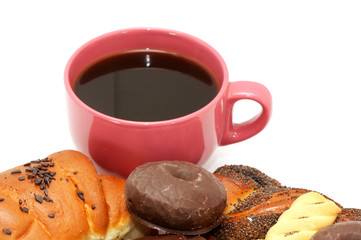 Cup of coffee and cookies isolated on white background