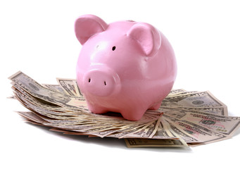 piggy bank on dollars