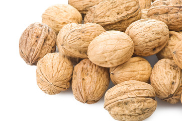 Walnut close up on the white  background