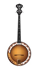 A Beautiful Brown Banjo on White Background - obrazy, fototapety, plakaty