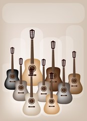 Naklejka premium Beautiful Classical Guitars on Beautiful Brown Background