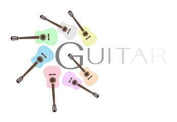 Set of Colorful Classical Guitars on White Background