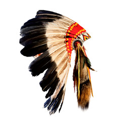 native american indian chief headdress (indian chief mascot, ind - obrazy, fototapety, plakaty