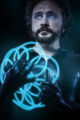 fantasy and science fiction, futuristic soldier dressed in black