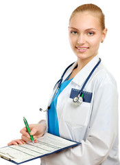 Young doctor with stethoscope and clipboard