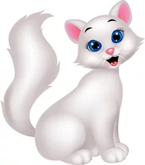 Zelfklevend Fotobehang Katten Schattige witte kat cartoon
