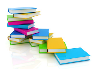 Colorful real books on white background
