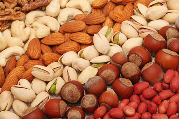Different kind of nuts lie strips