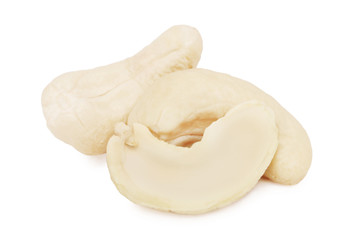 Close-up view on three cashew nuts