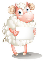 A sheep with a blank signboard