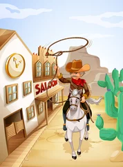 Wall murals Wild West A man with a rope riding in a horse