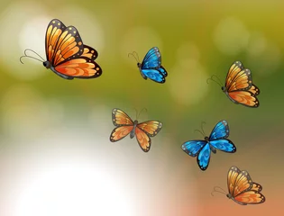 Fotobehang Vlinders Een speciaal papier met oranje en blauwe vlinders