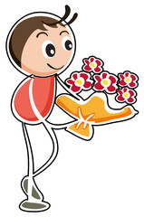A boy holding a bouquet of flowers