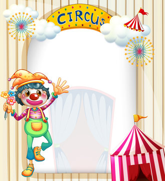 A circus entrance with a clown