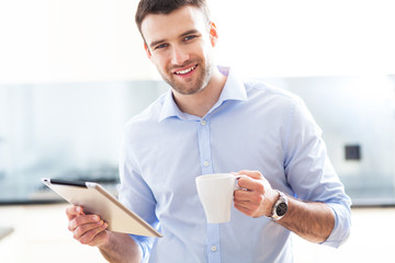 Man using digital tablet