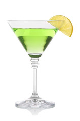 Green cocktail with lime isolated on white