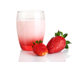 Delicious strawberry yogurt in glass isolated on white