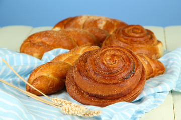 Composition with buns, on color napkin, on color background