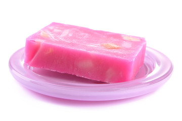 Soap-dish with natural handmade soap, isolated on white