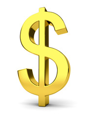 Golden dollar sign isolated on white
