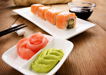 Philadelphia roll sushi on a white plate