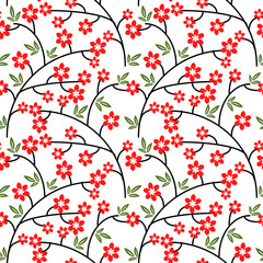 Flowering branches with red flowers