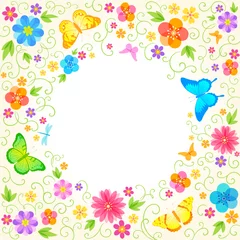 Crédence de cuisine en verre imprimé Papillon Conception florale d& 39 été