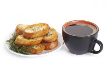 garlic bread and coffee