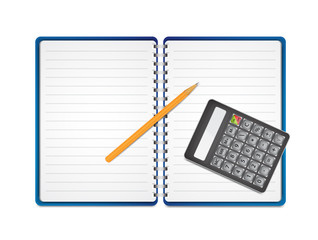 Calculator with pencil on paper