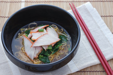 Noodles and meatball with chopsticks , asian noodle