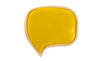 Yellow text bubble of plasticine on a white background