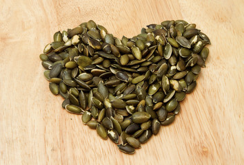 Pumpkin seeds in heart shape