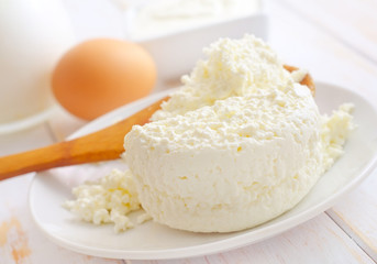 Milk products, fresh cottage in the white plate
