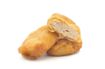 fried chicken nuggets on white background