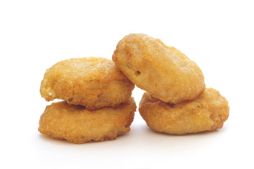 fried chicken nuggets on white background