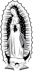 Virgin of Guadalupe black and white