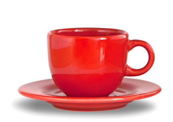 Red coffee cup with plate