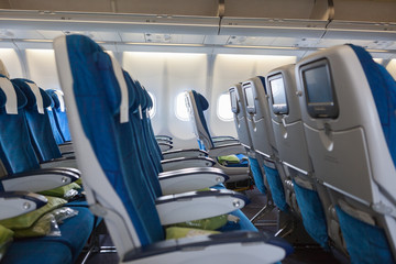 Interior of transcontinental aircraft with comfortable seats
