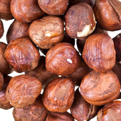 many hazelnuts close up