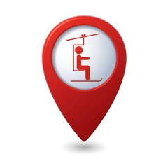 Map pointer with skier on the chair lift icon