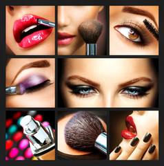 Obraz premium Makeup Kolaż. Profesjonalne szczegóły makijażu. Makeover