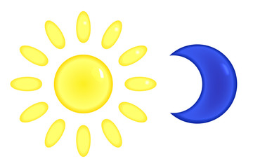 Bright sun and moon silhouette icons set, vector