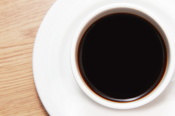 cup of coffee on wooden table